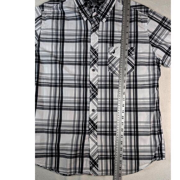 Aeropostale Shirt Men's Short Sleeve Shirt Gray Black Plaid‎ Cotton Button Large - Picture 5 of 6